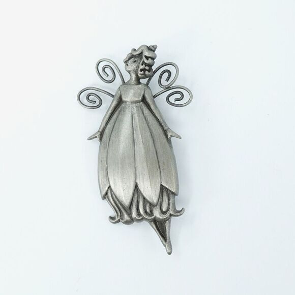 Vintage Fairy Brooch HMK Hallmark Pewter Whimsical Ethereal Mystical Goblincore - Picture 1 of 10